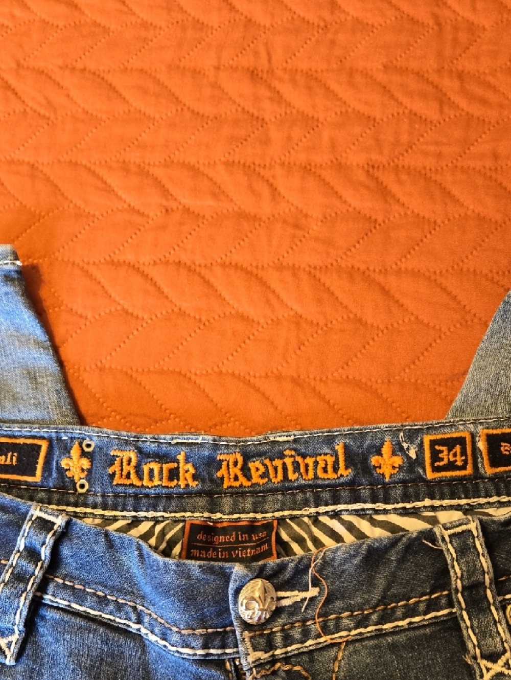 Rock Revival Embroidered Waistband Denim Shorts - Orange Accent - Picture 4 of 4